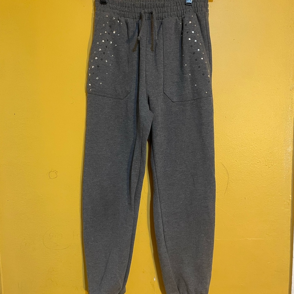 Zara Gray Kids Sweatpants with Studded Pockets